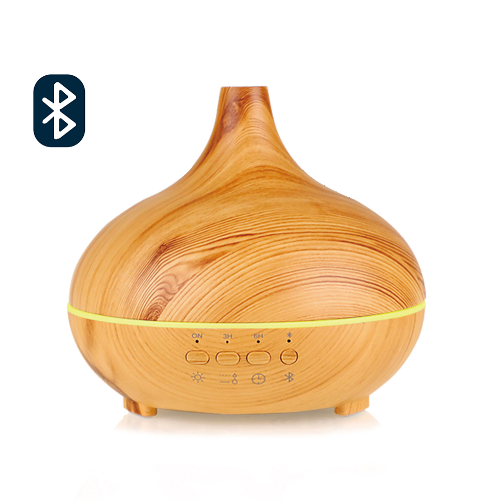 7 Color Led light 2020 upgrade 300ml Wood Grain Diffuser with Bluetooth Speaker Music Essential Oil Diffuser